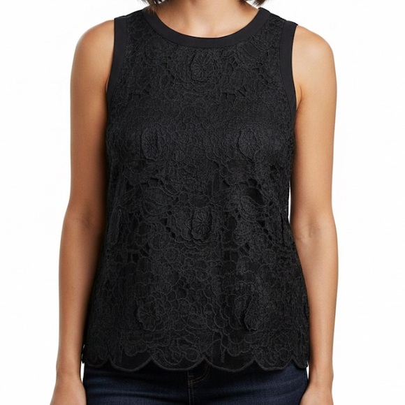 Ann Taylor Tops - Ann Taylor Black‎ Lace Overlay Sleeveless Top, Size Small Elegant size Small